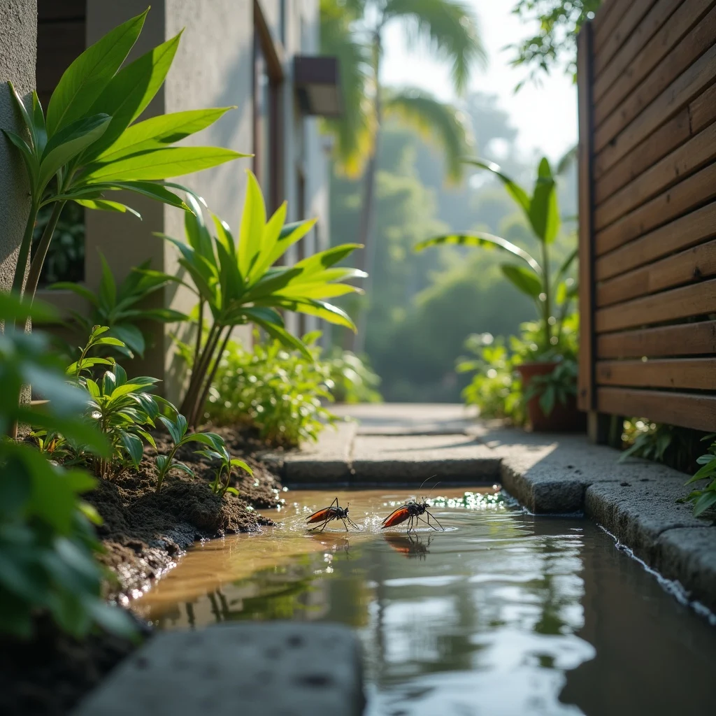 Mosquito control technician performing outdoor treatment