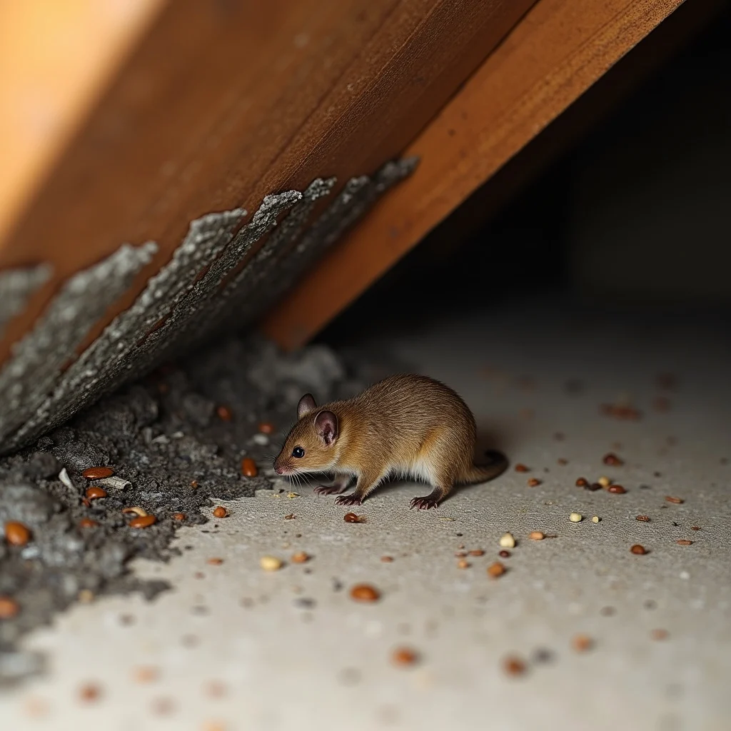 Technician assessing roof edge for wasp nest removal