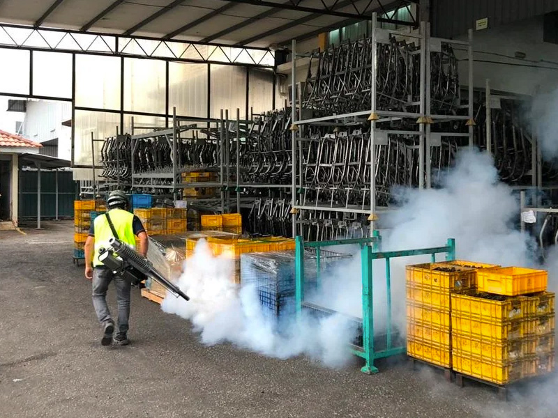 A mosquito control fogging exercise by a pest control specialist